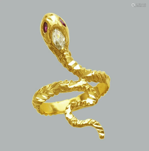 NEW 14K YELLOW GOLD LADIES FANCY CZ COCKTAIL RING SNAKE