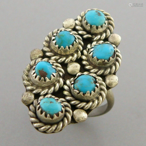 VINTAGE NAVAJO STERLING SILVER SNAKE EYE TURQUOISE RING