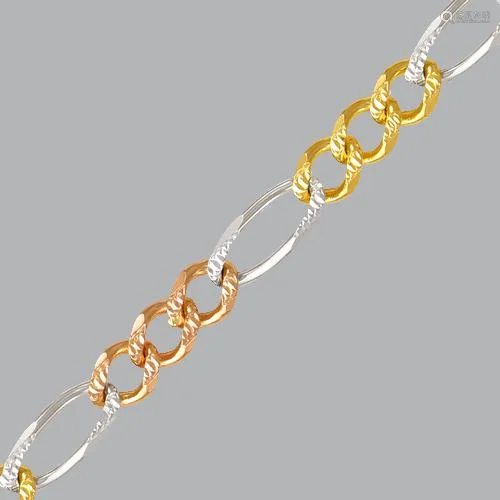 14K TRI COLOR GOLD FIGARO CHAIN NECKLACE