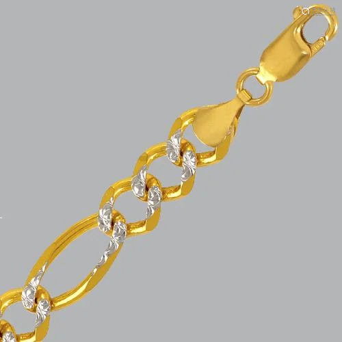 14K YELLOW GOLD WHITE PAVE FIGARO CHAIN NECKLACE