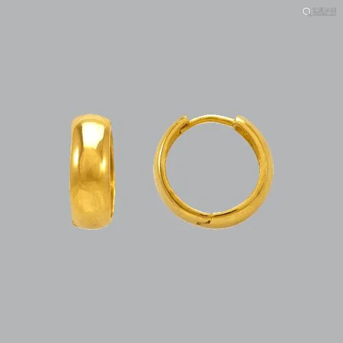 14K YELLOW GOLD LADIES GIRLS HUGGIE HOOP EARRINGS 15mm