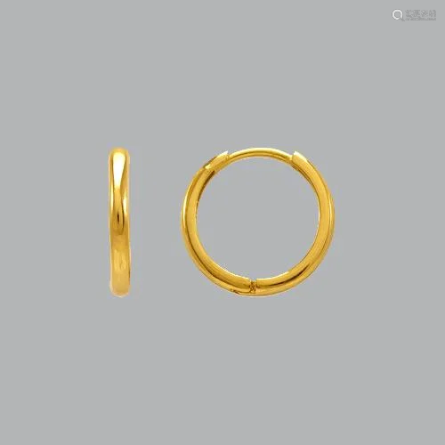 14K YELLOW GOLD LADIES GIRLS HUGGIE HOOP EARRINGS 15mm