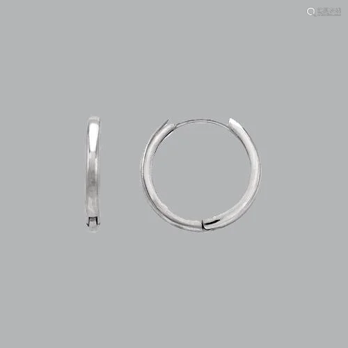 14K WHITE GOLD LADIES GIRLS HUGGIE HOOP EARRINGS 15mm