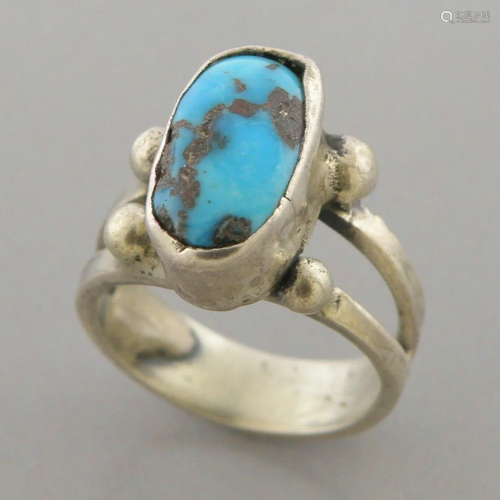 VINTAGE BEAUTIFUL NAVAJO STERLING SILVER BISBEE TURQUOISE RI...