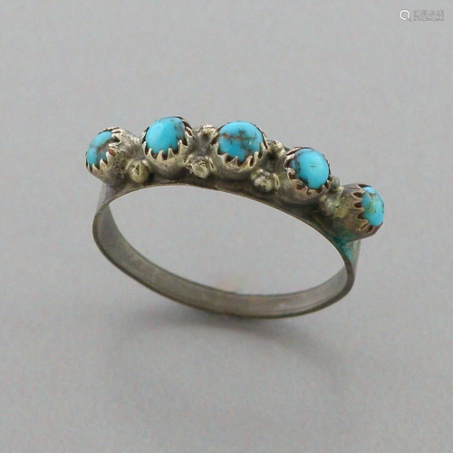 VINTAGE NAVAJO STERLING SILVER SNAKE EYES TURQUOISE RING SIZ...