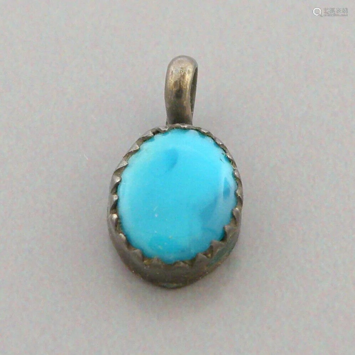 VINTAGE CUTE NAVAJO STERLING SILVER SLEEPING BEAUTY TURQUOIS...