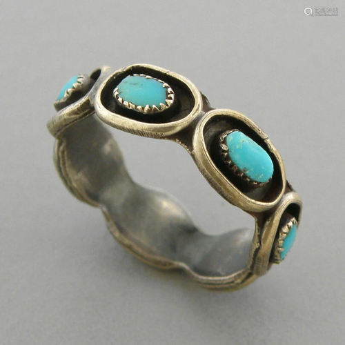 VINTAGE NAVAJO STERLING SILVER TURQUOISE ETERNITY RING SIZE ...