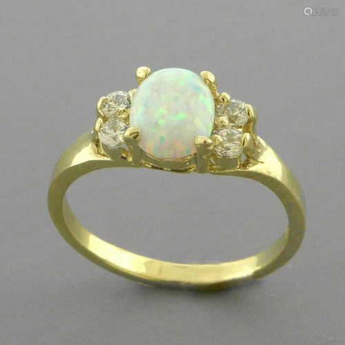 NEW 14K TWO TONE GOLD LADIES CZ OPAL COCKTAIL RING