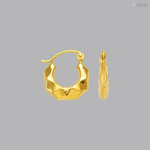 NEW 14K YELLOW GOLD LADIES FANCY HOLLOW SHRIMP EARRINGS