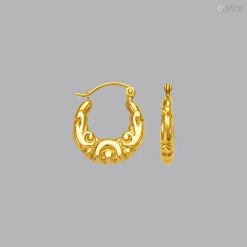 NEW 14K YELLOW GOLD LADIES FANCY HOLLOW SHRIMP EARRINGS