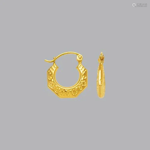 NEW 14K YELLOW GOLD LADIES FANCY HOLLOW SHRIMP EARRINGS