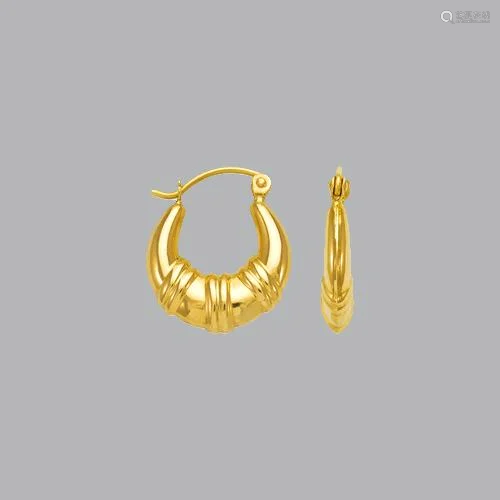 NEW 14K YELLOW GOLD LADIES FANCY HOLLOW SHRIMP HOOP EAR