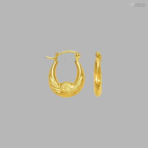 NEW 14K YELLOW GOLD LADIES FANCY HOLLOW SHRIMP EARRING