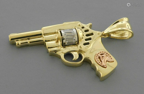 14K TRI COLOR GOLD FANCY REVOLVER HAND GUN CZ PENDANT