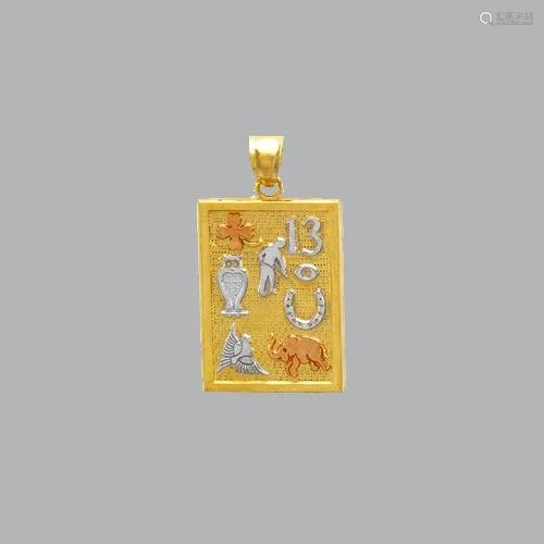 NEW 14K TRI COLOR GOLD FANCY GOODLUCK PENDANT