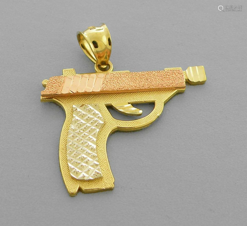 NEW 14K TRI COLOR GOLD FANCY HAND GUN PENDANT