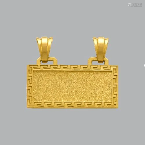 NEW 14K YELLOW GOLD FANCY RECTANGLE NAME PLATE PENDANT