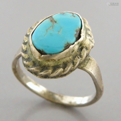 VINTAGE BEAUTIFUL NAVAJO STERLING SILVER TURQUOISE RING KIDS...