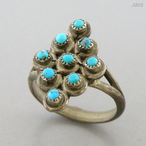 VINTAGE NAVAJO STERLING SILVER TURQUOISE SNAKE EYE RING