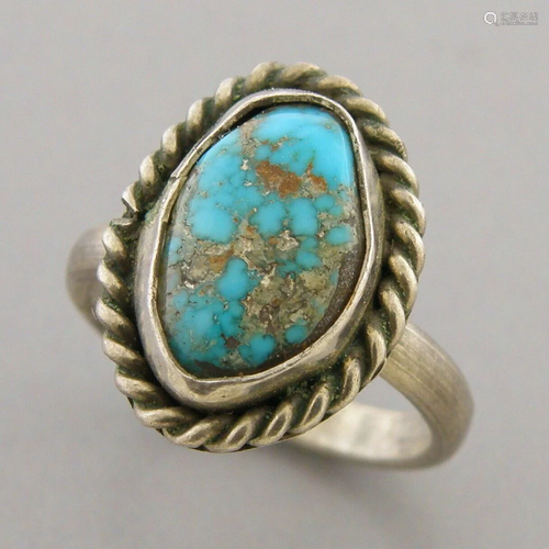 VINTAGE BEAUTIFUL NAVAJO STERLING SILVER TURQUOISE RING KIDS...