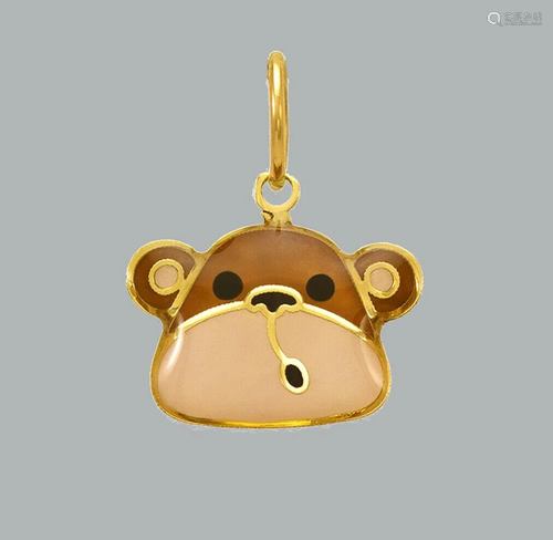 NEW 14K YELLOW GOLD ENAMEL PENDANT / CHARM SMALL MONKEY