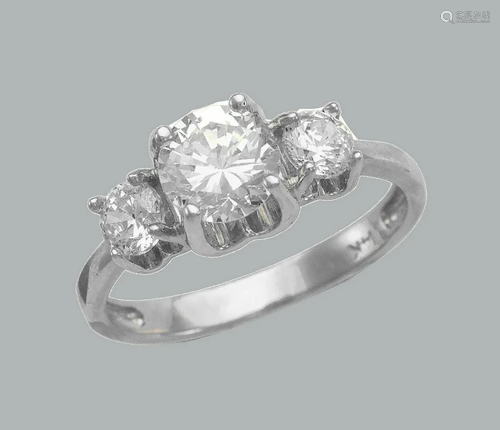 14K WHITE GOLD LADIES FANCY ENGAGEMENT RING 3 STONE