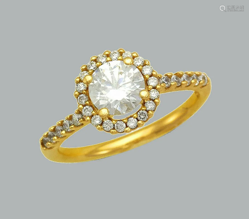 14K YELLOW GOLD ENGAGEMENT RING SOLITAIRE HALO ROUND