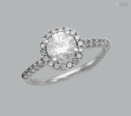 14K WHITE GOLD ENGAGEMENT RING SOLITAIRE HALO ROUND