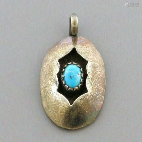 VINTAGE NAVAJO STERLING SILVER TURQUOISE SHADOW BOX PENDANT