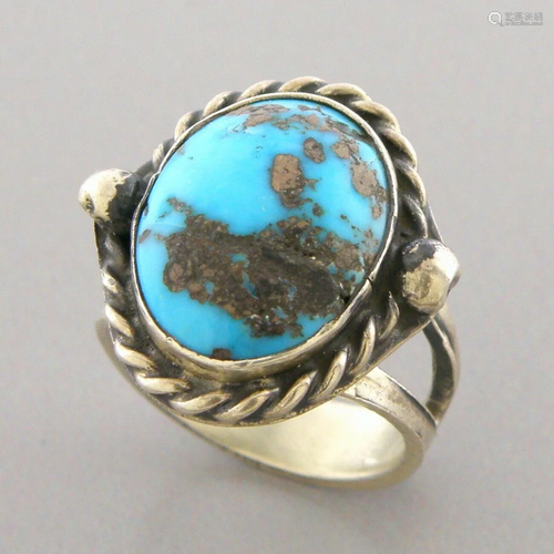 VINTAGE BEAUTIFUL NAVAJO STERLING SILVER TURQUOISE RING SIZE...