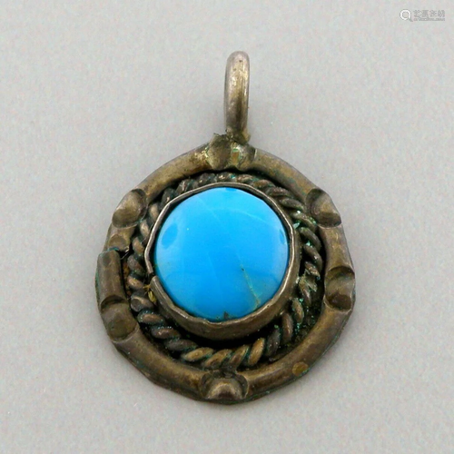 VINTAGE NAVAJO STERLING SILVER TURQUOISE PENDANT