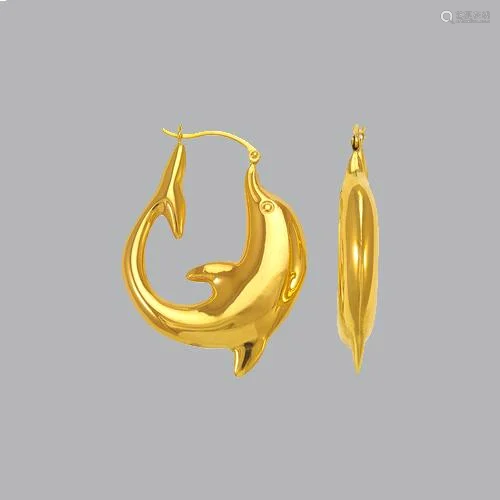 NEW 14K YELLOW GOLD LADIES HOLLOW SHRIMP HOOP EARRINGS