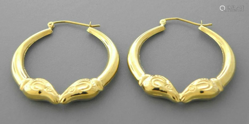 14K YELLOW GOLD LADIES HOLLOW SHRIMP HOOP EARRINGS RAM