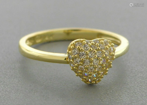 14K YELLOW GOLD LADIES FANCY CZ RING PUFFED PAVE HEART