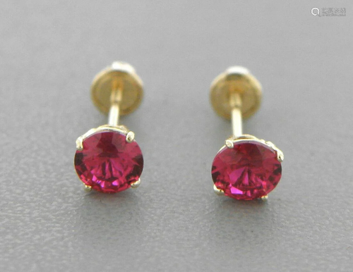 14K YELLOW GOLD STUD CZ EARRINGS RED 4mm