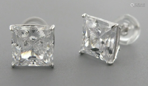 14K WHITE GOLD STUD PRINCESS CUT CZ EARRINGS 5MM