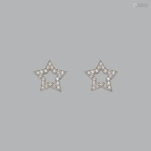 14K WHITE GOLD FANCY STUD CZ EARRINGS STAR PAVE