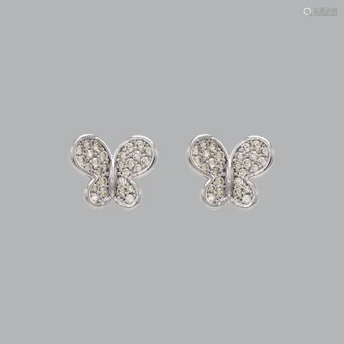 14K WHITE GOLD LADIES FANCY CZ EARRINGS BUTTERFLY PAVE