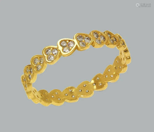 14K YELLOW GOLD FULL ETERNITY CZ HEART BAND RING SIZE 7