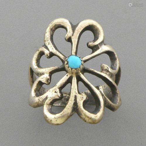 VINTAGE SOUTHWESTERN STERLING SILVER TURQUOISE RING 7.5