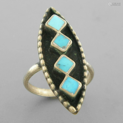 VINTAGE NAVAJO STERLING SILVER TURQUOISE RING SIZE 7