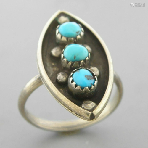 VINTAGE NAVAJO STERLING SNAKE EYES TURQUOISE RING SZ 8