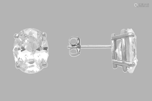 NEW 14K WHITE GOLD STUD OVAL CUT CZ EARRINGS 10mm