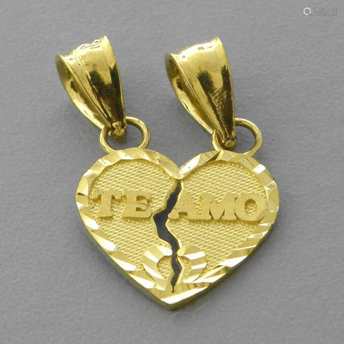 NEW 14K YELLOW GOLD HEART CHARM PENDANT TE AMO 11mm