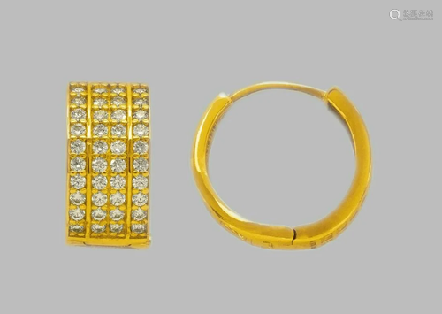 14K YELLOW GOLD ROUND CZ HUGGIE HOOP EARRINGS 4 ROW