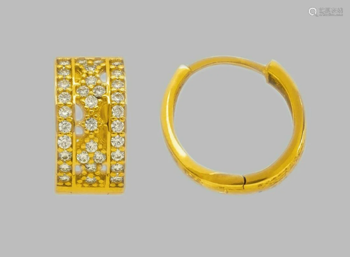 14K YELLOW GOLD LADIES ROUND CZ HUGGIE HOOP EARRINGS