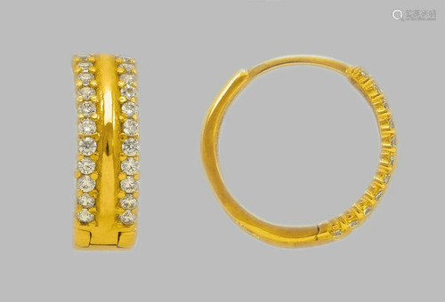 14K YELLOW GOLD LADIES ROUND CZ HUGGIE HOOP EARRINGS