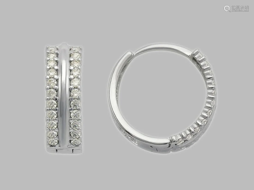 14K WHITE GOLD LADIES ROUND CZ HUGGIE HOOP EARRINGS