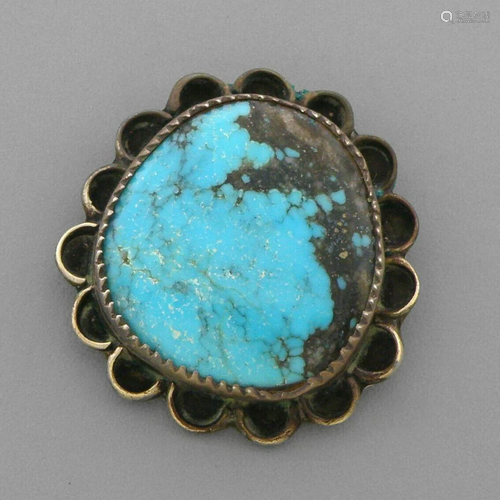 VINTAGE NAVAJO STERLING TURQUOISE PENDANT R.SPENCER