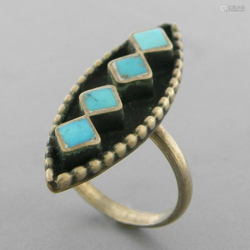 VINTAGE NAVAJO STERLING SILVER TURQUOISE RING SIZE 5.5